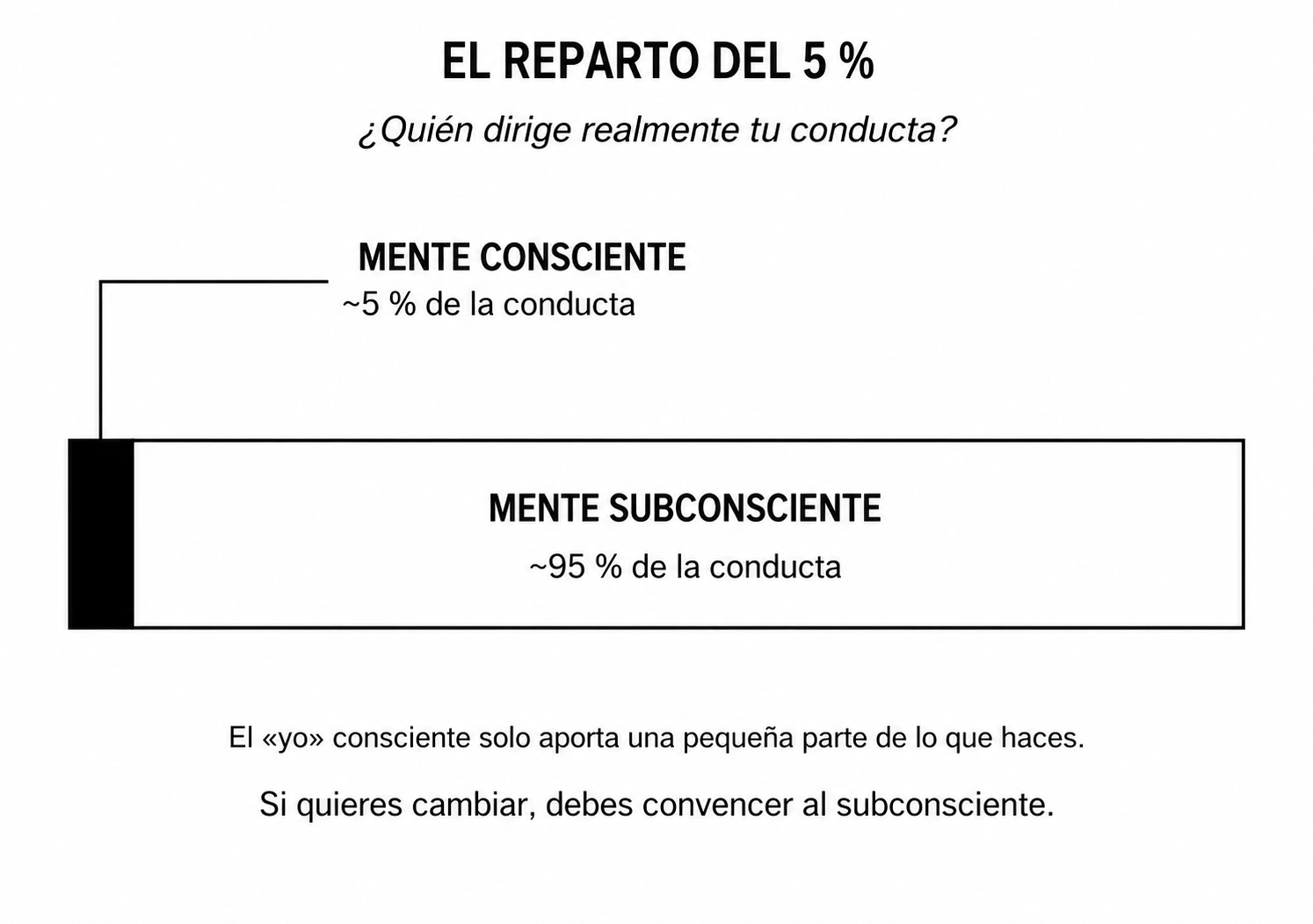 Modelo del reparto del cinco por ciento de influencia consciente y el noventa y cinco por ciento subconsciente.